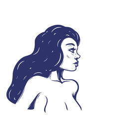 beautiful girl in profile, hand drawn vector