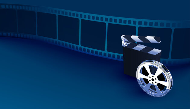 realistic film strip background with clapper board