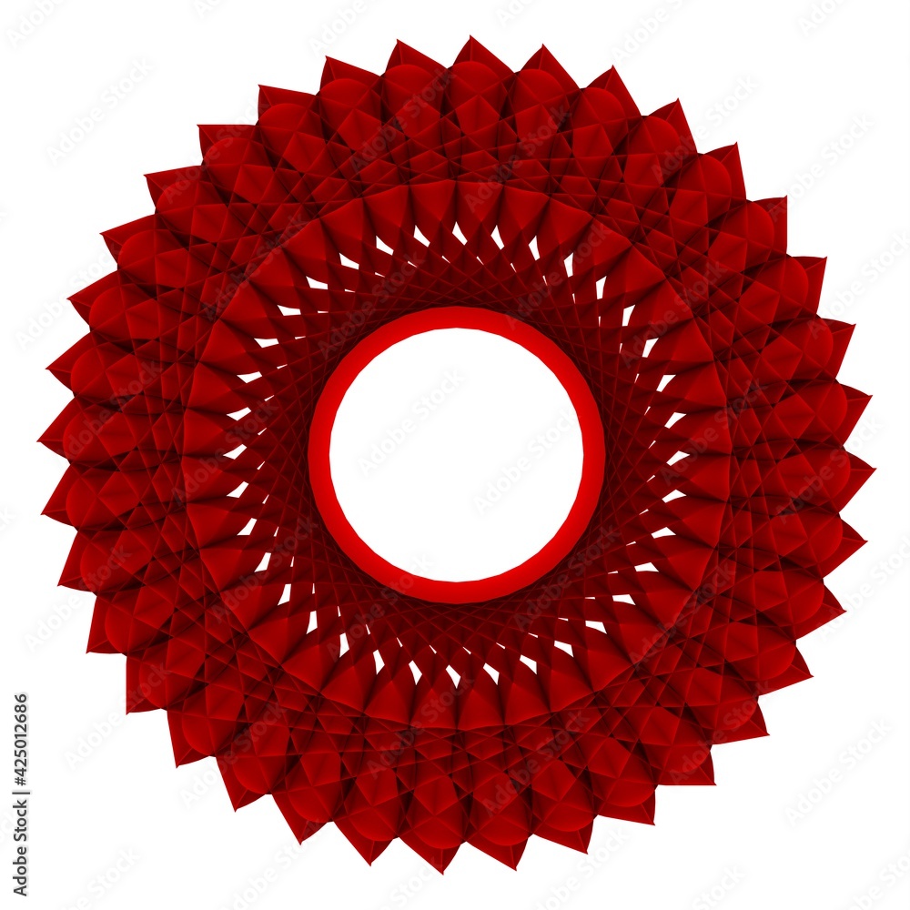 Poster circular pattern of red ribbons on a white background. 3d graphics. decor.