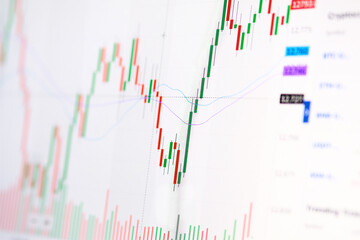 The stock chart displays the pricing of quotes - Analysis of financial statistics on a light background with a growing financial chart - Price trend in the stock market or stock trading