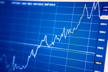An uptrend on a stock market or stock trading chart - Investment ideas for buying or selling shares of large companies during a crisis - Financial business reference