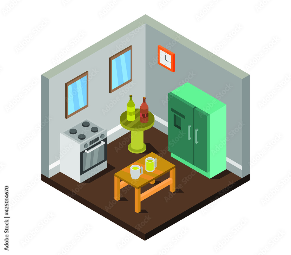 Sticker Isometric kitchen room