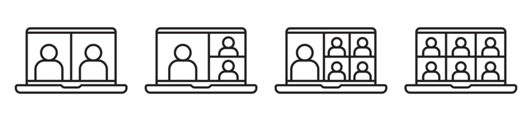 Online training icon on laptop screen, People on laptop screen line icon, smartphone icon in simple design. Vector illustration
