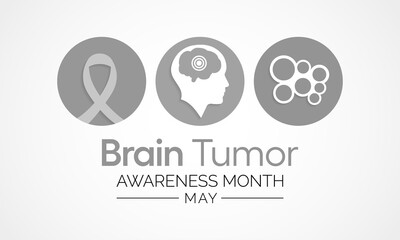 Fototapeta na wymiar Brain Cancer awareness month is observed each year in May. it is an overgrowth of cells in the brain that forms masses called tumors. They can disrupt the way body works. Vector illustration.