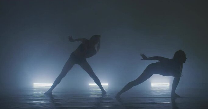 Silhouette of group dancers of contemporary ballet, ow key