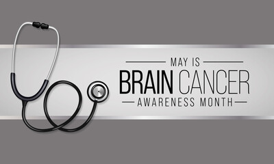 Brain Cancer awareness month is observed each year in May. it is an overgrowth of cells in the brain that forms masses called tumors. They can disrupt the way body works. Vector illustration.