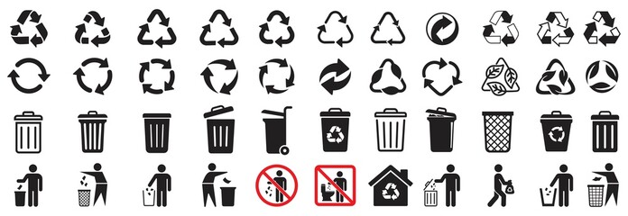 trash can icon and Recycle icons set, Trash bin, Vector illustration