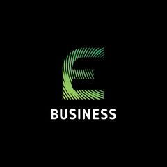 Green gradient abstract circular lines letter E initial monogram logo in black background
