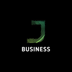 Obraz premium Green gradient abstract circular lines letter J initial monogram logo in black background