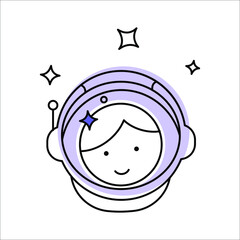Spaceman head vector icon. Cosmonaut profile picture. Linear illustration of a man in a spacesuit in space. Editable stroke.