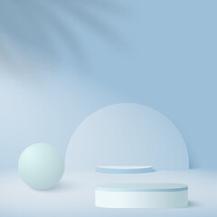 Abstract background with blue color geometric 3d podiums. Vector illustration