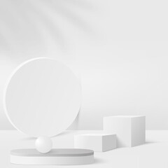 Abstract background with white color geometric 3d podiums. Vector illustration