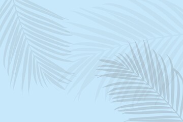 Abstract background with shadow from palm branches. Template for presentation. shadows of leaves fall on surface of light blue. Silhouette of tropical leaves, natural pattern, texture. Space for text