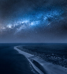 Naklejka na ściany i meble Milky way over peninsula Hel, Baltic Sea in Poland
