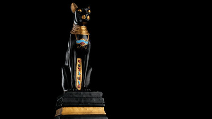 figurine Egyptian cat on black background. Egyptian Cat of Goddess Statue 