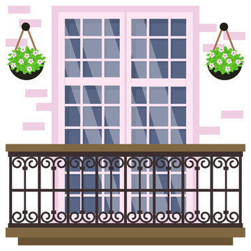 provence balcony with fancy metal grill Concept Vector Icon Design, balcony and window front view symbol, House exterior design ideas with modern vintage and classic balconie facade stock illustration
