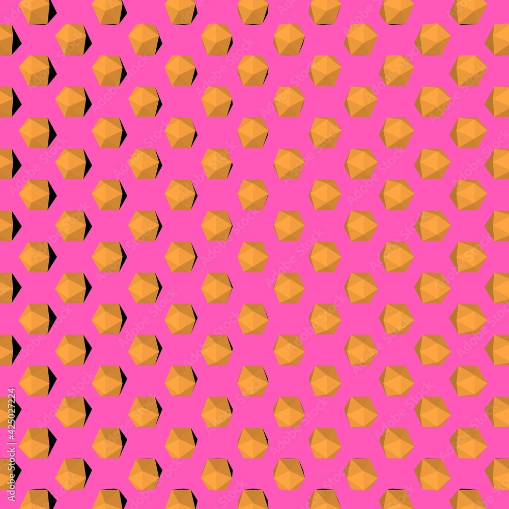 Poster a pattern of geometric shapes on a pink background. 3d rendering image.