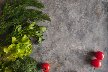 Fresh vegetables on gray background