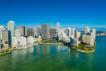 Fototapeta na wymiar aerial drone view of downtown Miami skyline in the Brickell area