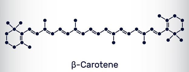 Beta Carotene, provitamin A, is an organic red-orange pigment in plants and fruits. Skeletal chemical formula. - obrazy, fototapety, plakaty