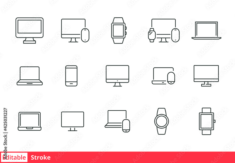Aufkleber modern device line icon set. simple outline style for web sites and mobile app. computer, laptop, pc