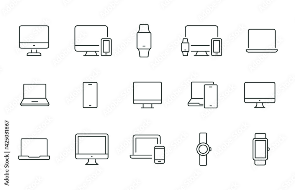Aufkleber modern device line icon set. simple outline style for web sites and mobile app. computer, laptop, pc