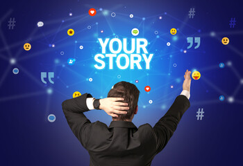 Rear view of a businessman, social media concept