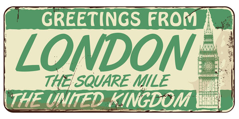 Greetings From London Message On Vector Vintage Signboard