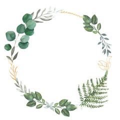 watercolor and gold wreath| foliage wreath | leaves wreath|wedding wreath|watercolor and gold frame