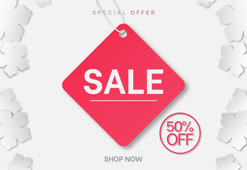 Spring special offer sale vector banner background with flowers