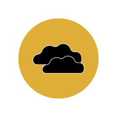 The cloud icon is black in a yellow circle. Weather forecast. Meteorological software. Real-time weather data. Smartphone user interface button. 
