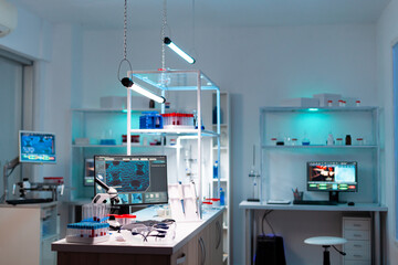 Modern laboratory for scientific research with professional equipment for studying virus. Modern...