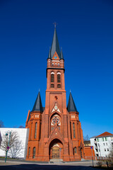 Fototapeta na wymiar Frankfurt on the Oder, Germany - March 30, 2021- Holy Cross Church in Frankfurt on the Oder.