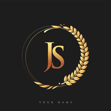 Initial logo letter JS with golden color with laurel and wreath, vector logo for business and company identity.