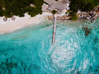 Playa Kalki Curacao tropical Island in the Caribbean sea, Aerial view over beach Playa Kalki on the...