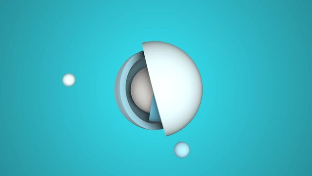 Rotation of white hemispheres on a blue background. Three-dimensional animation. Turquoise texture. Spheres, circles