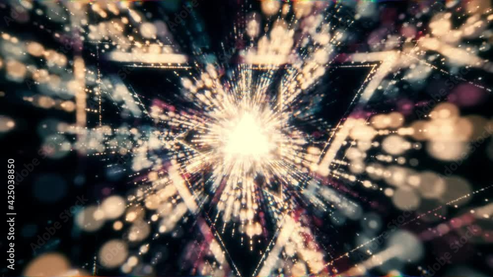 Poster retro abstract triangle glowing vj tunnel video for edm music animation. flight sci-fi tunnel seamle