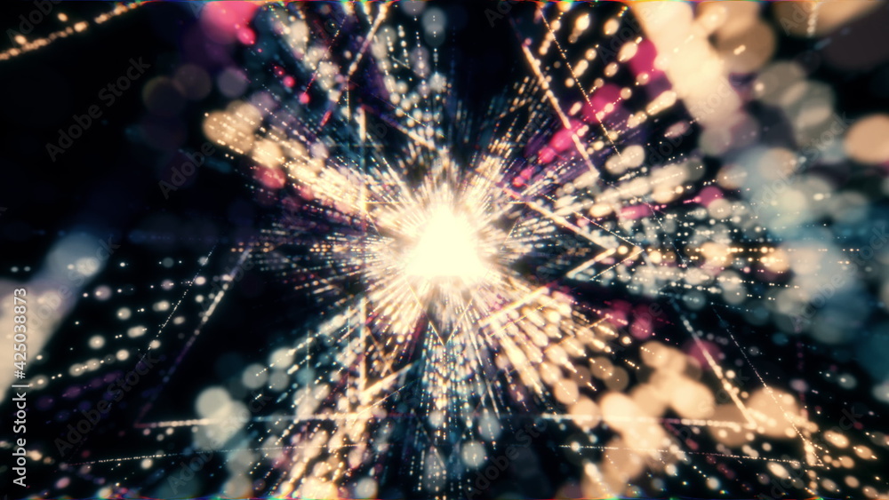 Poster retro abstract triangle glowing vj tunnel video for edm music animation. flight sci-fi tunnel seamle