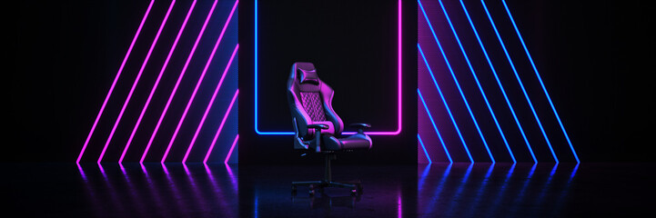 Professional gamers, game chair . Concept cyber sport arena. 3d rendering