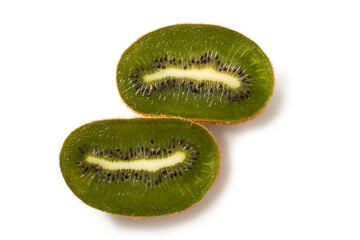 Close up Half kiwi fruit isolated on white background. Healthy lifestyle concept. Top view.