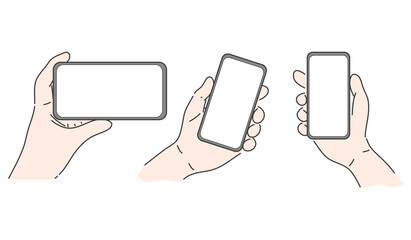 Hand holding smartphone. Hand drawn character vector style.
