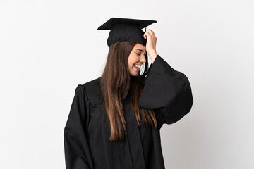 Teenager Brazilian university graduate over isolated white background has realized something and intending the solution