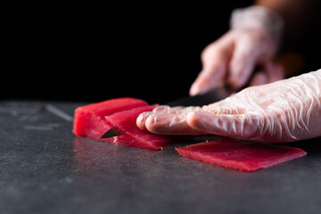 salmon and knife