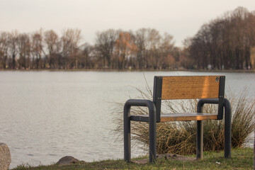 bench near city lagoon in Poland