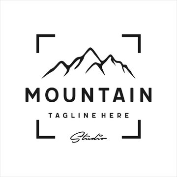 Mountain with Focus Square Lens Frame logo design template vector