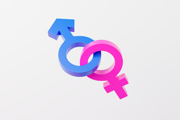 Symbols of male and female gender united on white background. Concept of gender equality and heterosexual couples. - 425042018