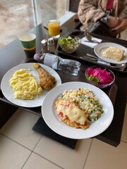 lunch in the dining room on a tray