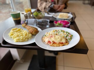 lunch in the dining room on a tray