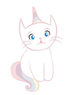 illustration of a little cute white cat unicorn