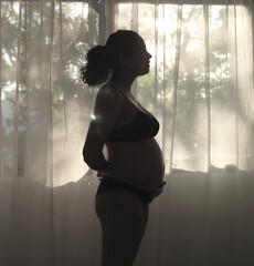 woman pregnant  in the window